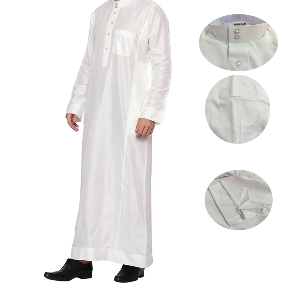 Soild Color Front Buttons   Arabic Robe Casual Long Sleeve  for Youth and Man for Eid Muslim Islamic Clothing