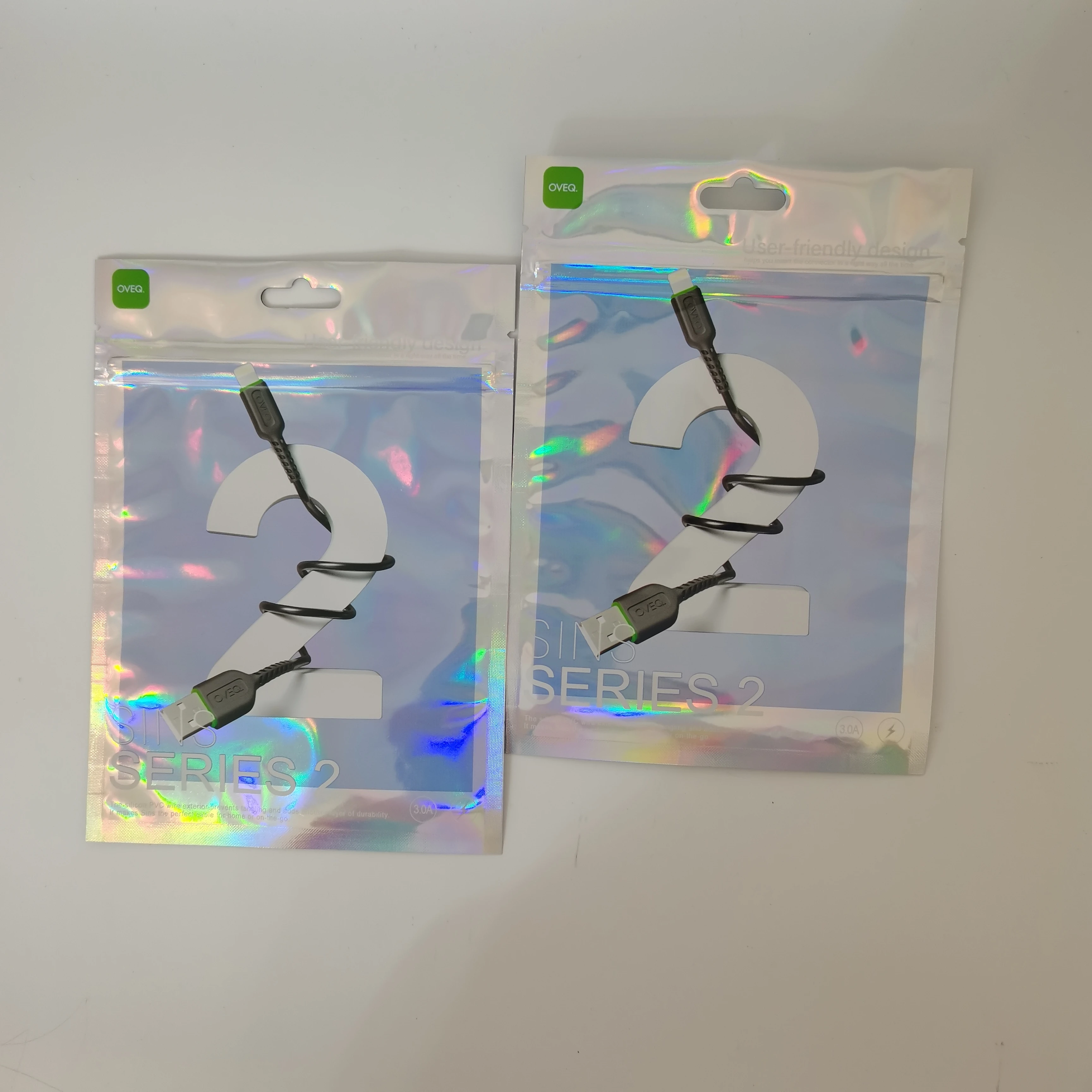 Custom Logo Resealable Plastic Mylar Hologram Data Cable Packaging Bags