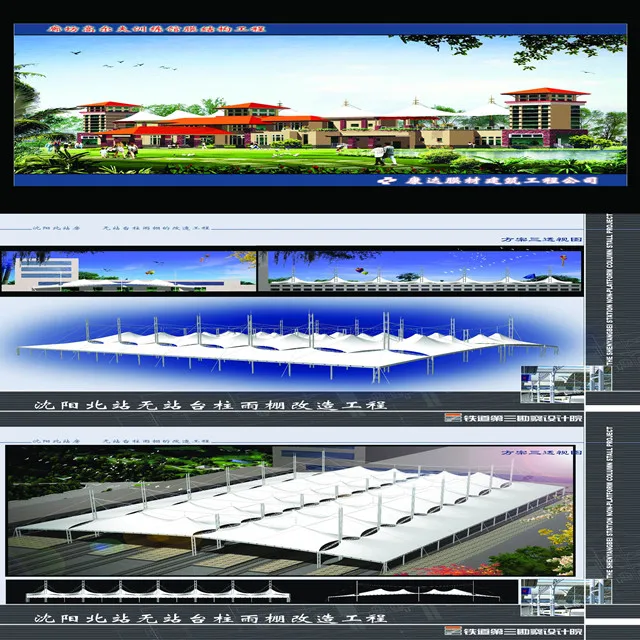 
tensile membrane building project for car parking canopy sunshade roof 
