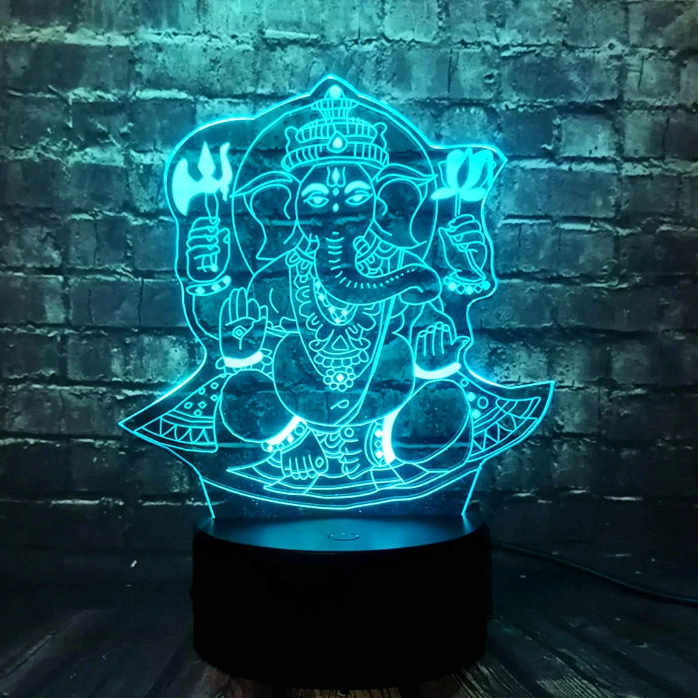 New Buddha Visual Lamp Touch 7 colors illusion RGB Table Desk Lamp Holiday Gift India Lord Elephant Props 3D LED USB Night Light