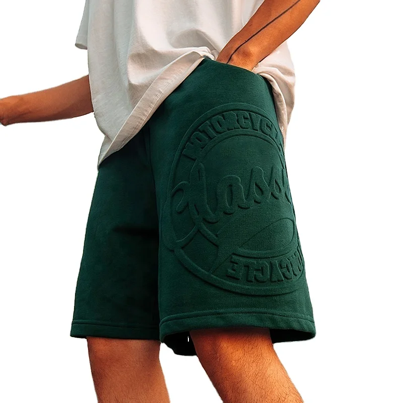 Мужские летние 3D рельефным логотипом через термической обработки для мальчика Байкер комплект с шортами, хлопковые Пользовательские тренировки укороченные штаны OEM флисовые куртки для спортзала, впитывает пот и карго мужские шорты