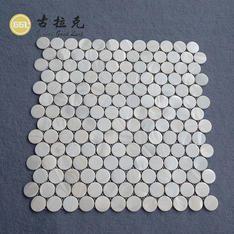 White Mother of Pearl Shell Round Shape Tile for Kitchen Backsplashes, Bathroom Walls, Spas, Pool