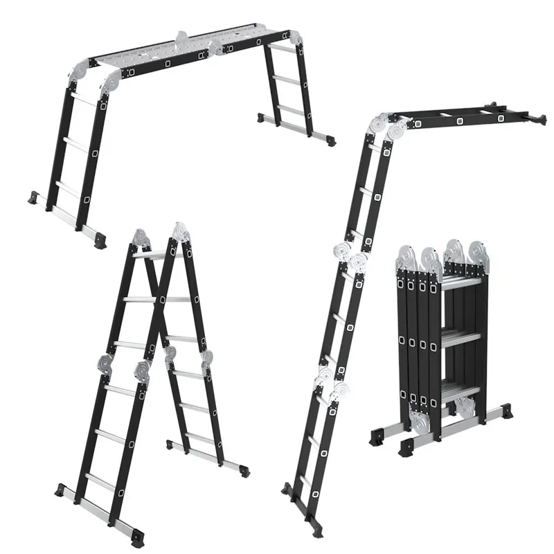 Дешевая цена складная алюминиевая лестница с 180 градусов черный цвет телескопический шарнир складной для домашнего