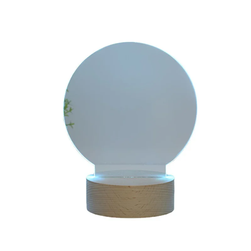 Blank Acrylic led Lamp Round with Warm RGB Wooden Base USB Powered for Personalised Kids Gifts Etching Laser Engrave DIY Lamp