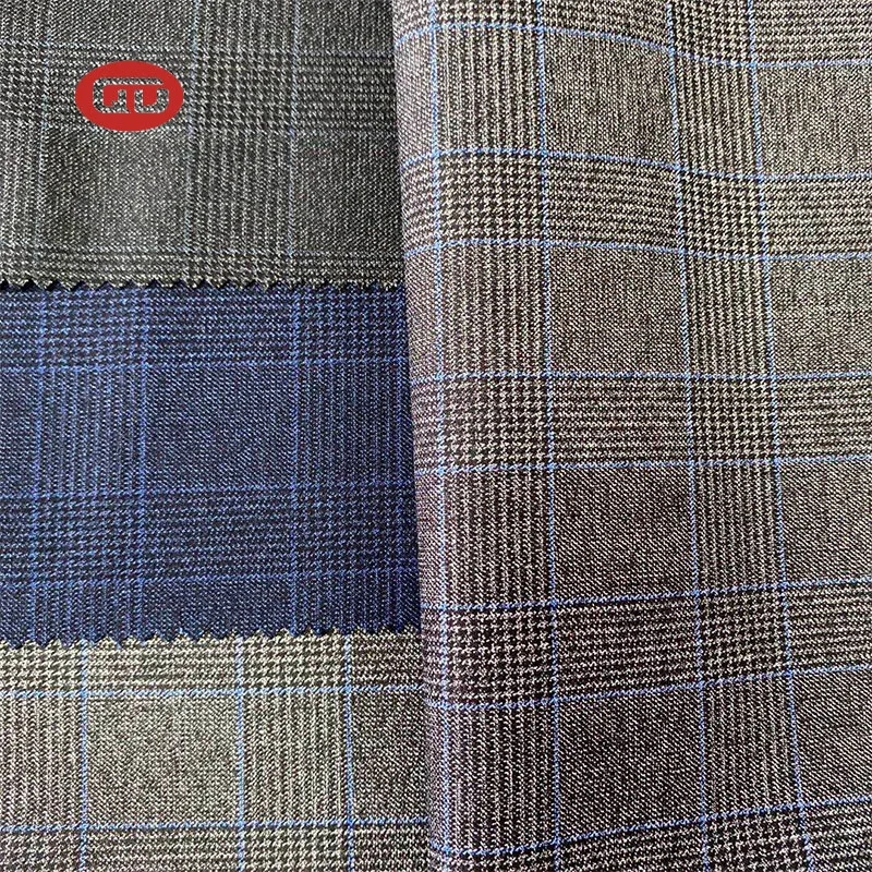 High quality New style china factory  fancy suiting polyester viscose check plaid  tr suiting fabric for men