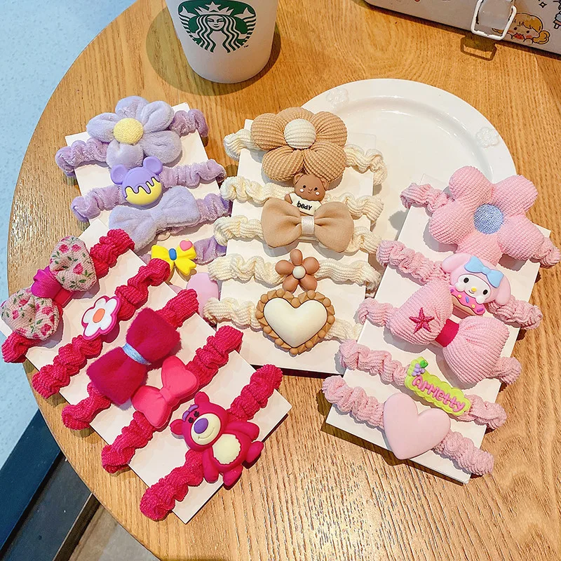 Cute Girl Elastic Scrunchy Hair Ties Velvet 2023 Korean Soft Pony Tail Hair Tie with Charms Hair Tie Set Packaging