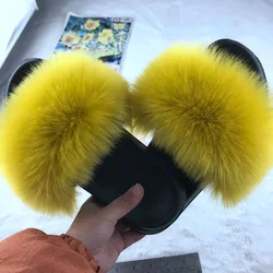 New wholesale plush female slippers raccoon fur fox fur women slippers sandals for women