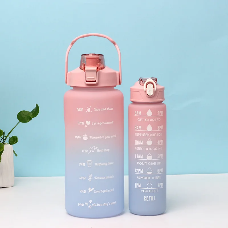 Kuerfit  Plastic Insulated Sports Gymnastics Eco Friendly 2L 0.8L Motivational Travel Water Bottle Set For Gift