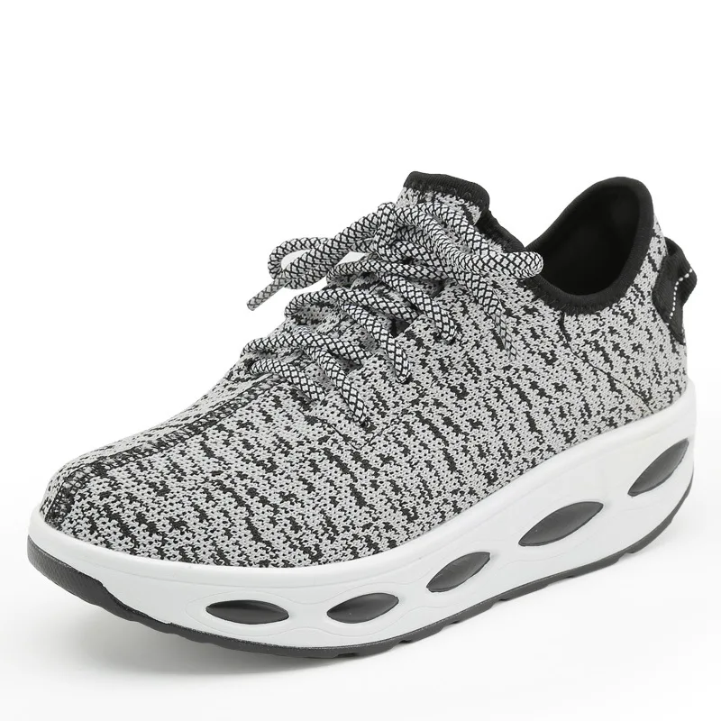 
Yeezy Style Private Label OEM Thick Sole Knit Wedge Sepatu Platform Sneakers for Women Fashion Sport Shoes 