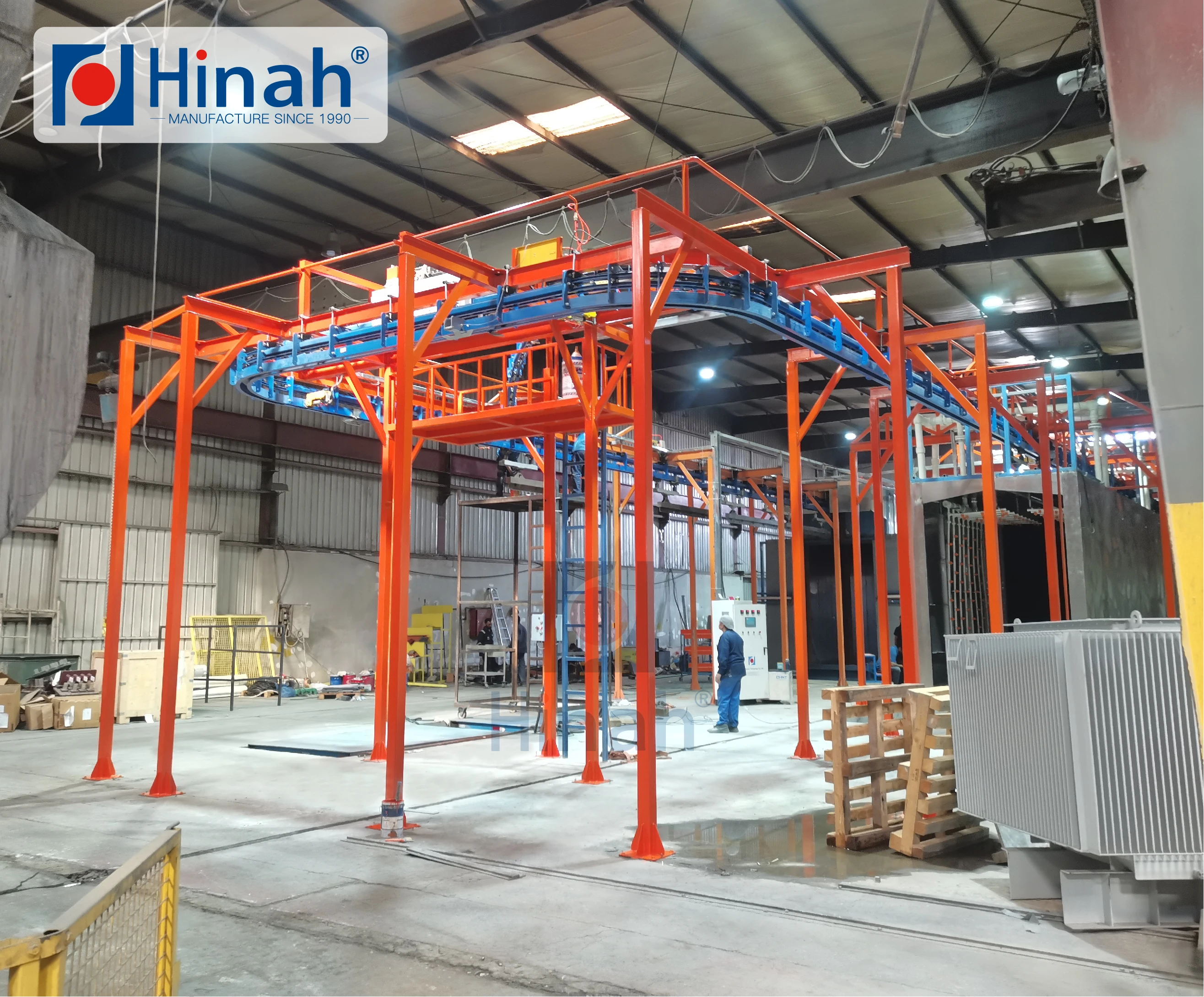 Full automated power and free conveyor powder coating painting line for industrial  transformers-1500kg