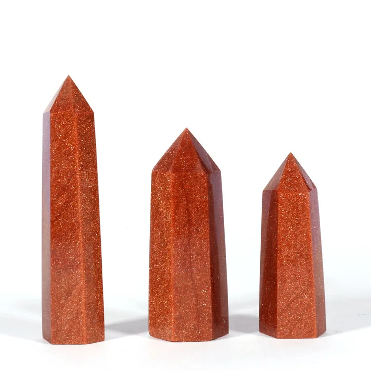 Natural Rock Quartz Red Golden Sandstone Point Crystal Wand for Reiki Decoration