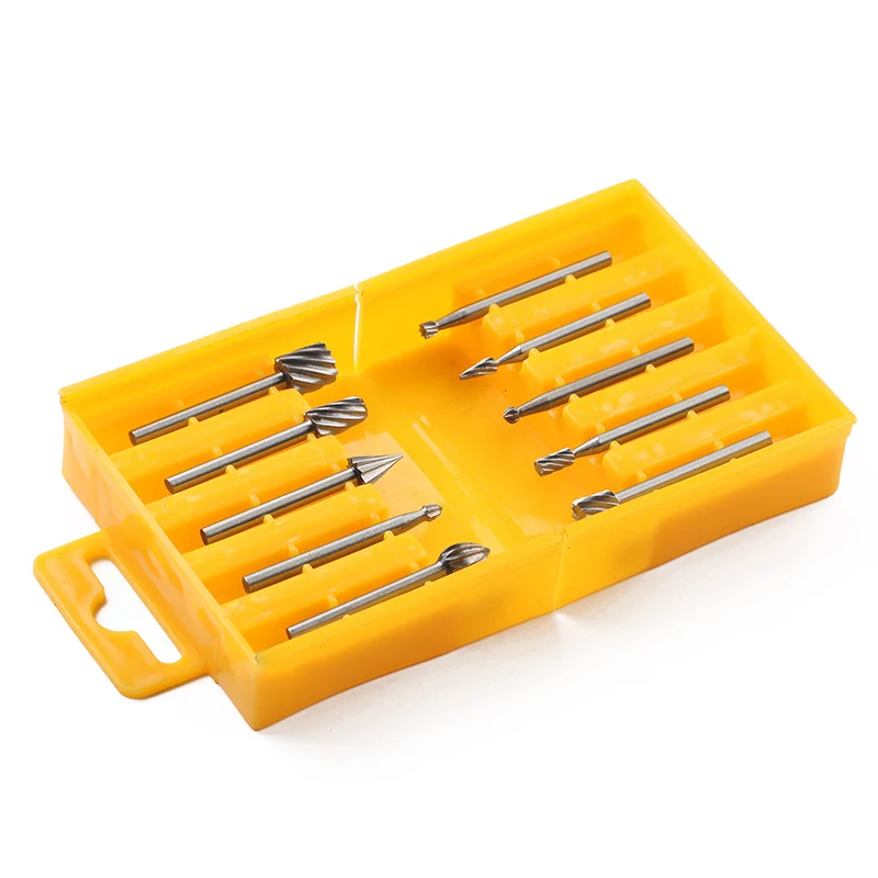 10PC Rotary File Bit Shank Milling Burrs Bit Set Wood Carving Tool Kit Accessories Rotary Burr Set