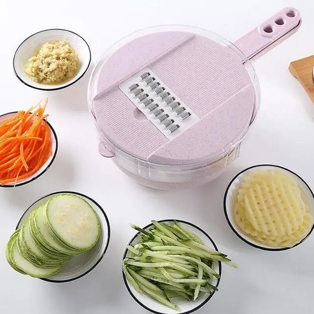 2021 Mandoline Slicer Vegetable Potato Peeler Carrot Onion Grater With Strainer Vegetable 8 In 1 Kitchen Accessories pink