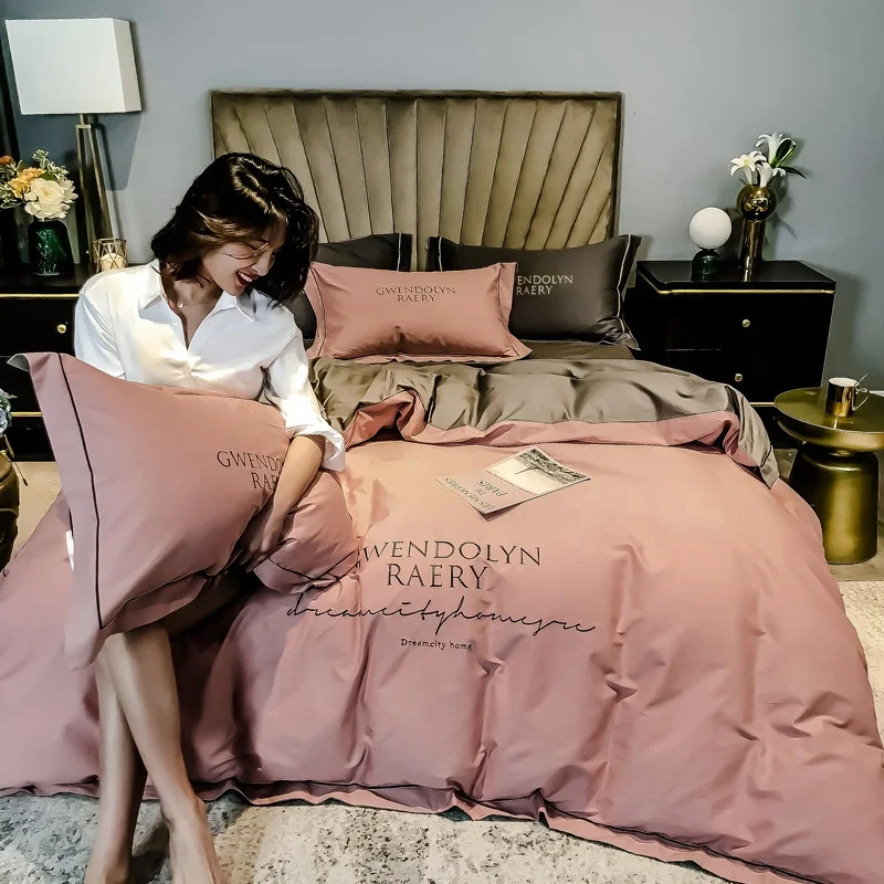 
Factory direct sell modern simple design 4 piece 100% cotton king size comforter duvet cover bedding set 