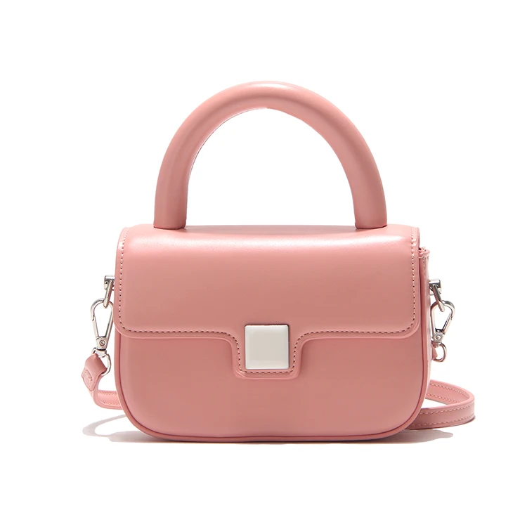Rose Pink Mini Size Lady Handbag With Candy Color PU leather Crossbody Bag Fashion Casual With Long Strap And Lock