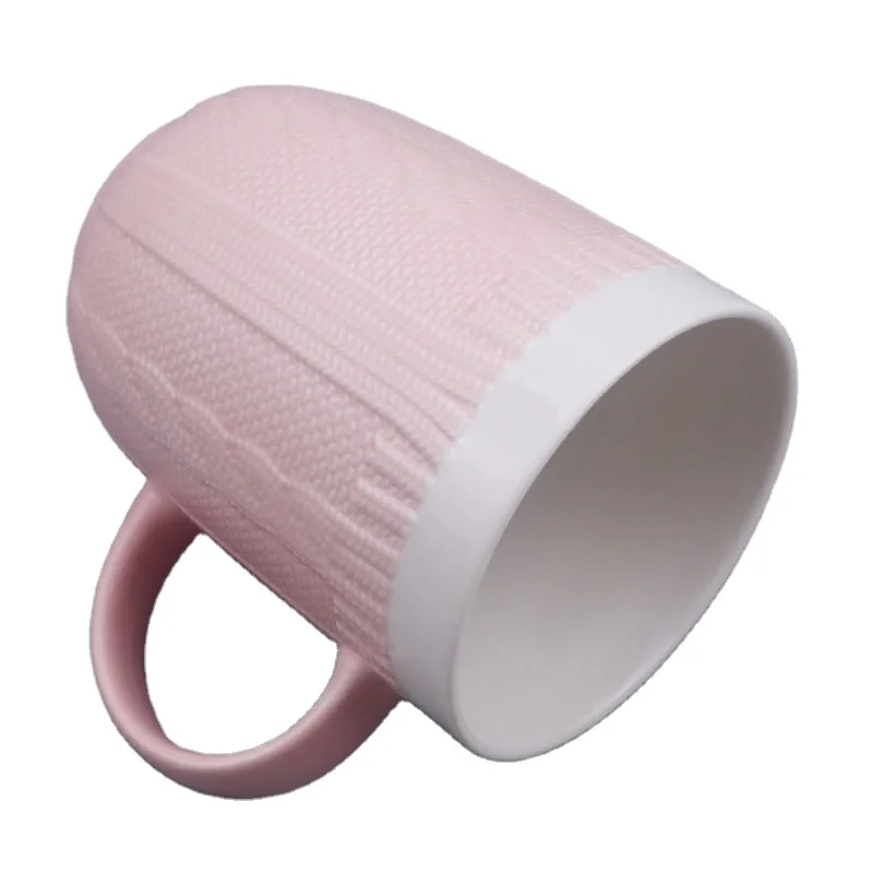 Высокое качество оптовая продажа для свадьбы новая керамическая кружка из костяного фарфора с вязаным рисунком розового цвета