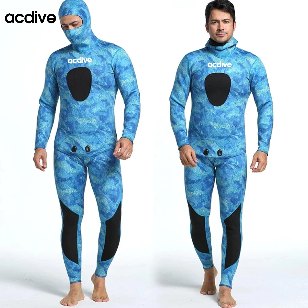 Professional Customized 3mm Camo Neoprene Men Diving 2PCS Fishing Scuba Spearfishing Sports Wetsuit