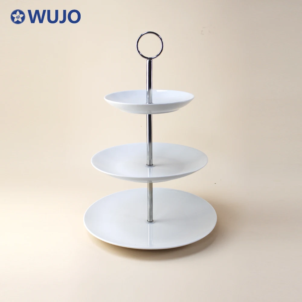 Wholesale Porcelain Wedding Cake Display Plate 3 Tier Round Ceramic Cake Plate Stand