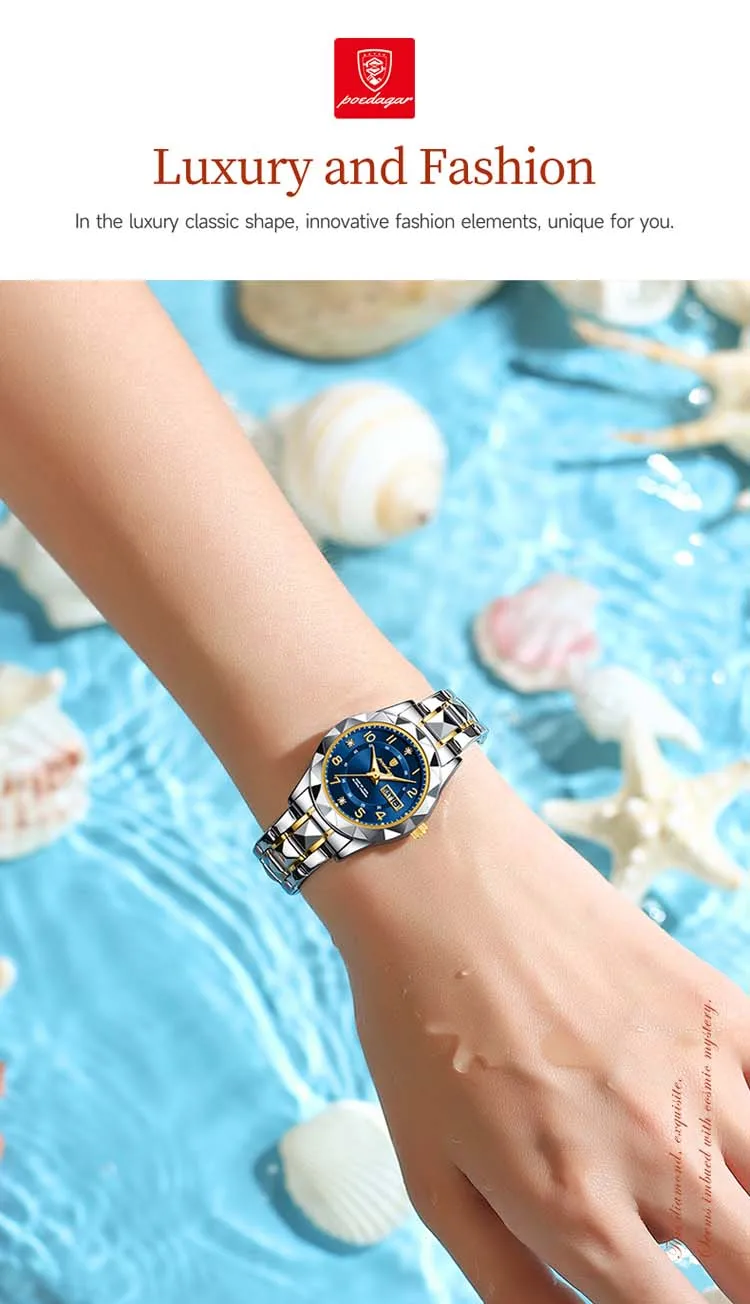 POEDAGAR 782 hot sell custom face lady quartz watch latest Steel Strap water resist Luminous date display moq 1 Casual watch set