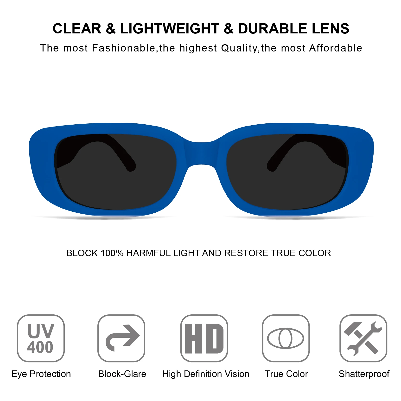 Personalized square sunglasses for Internet company true color UV400 lens sunglasses with comfortable one-piece nose pads