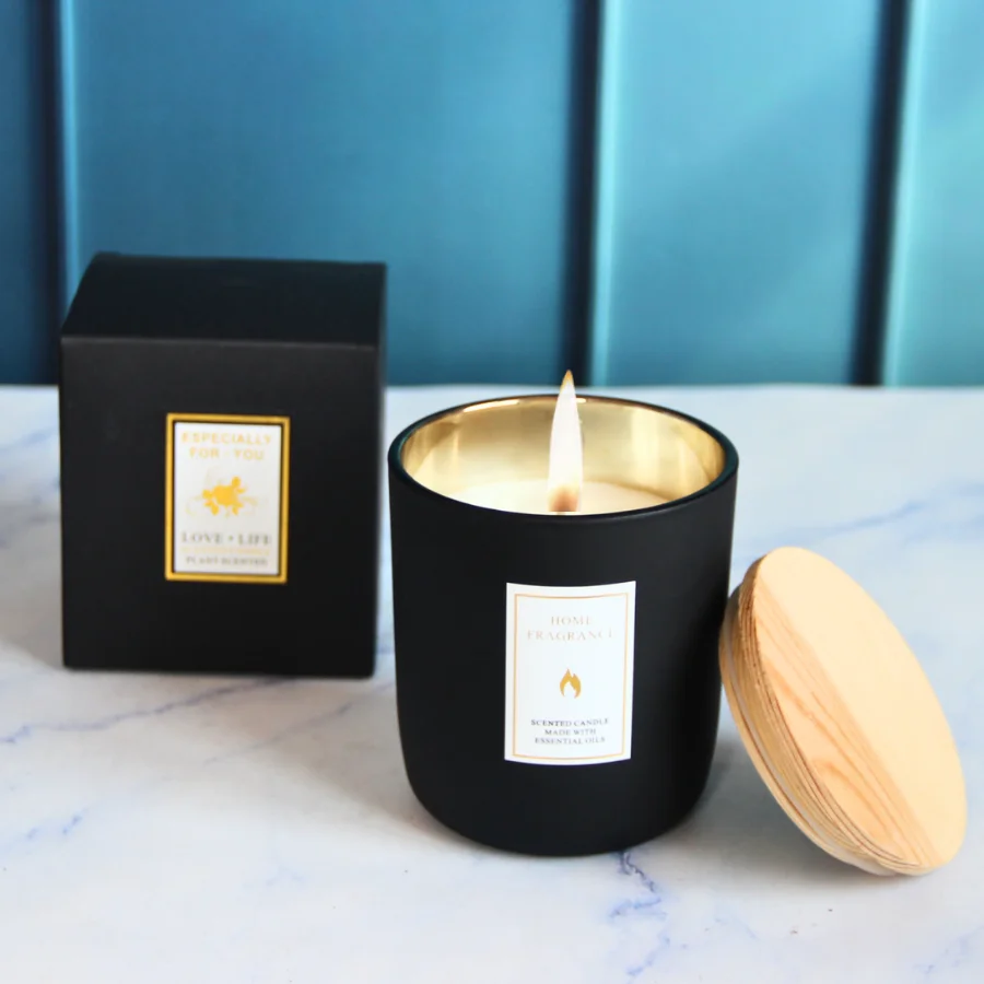 Hot Sale Items Aromatherapy Scent Candle Painted Glass Jar White Soy Wax Scented Organic Candles With Bamboo Lid