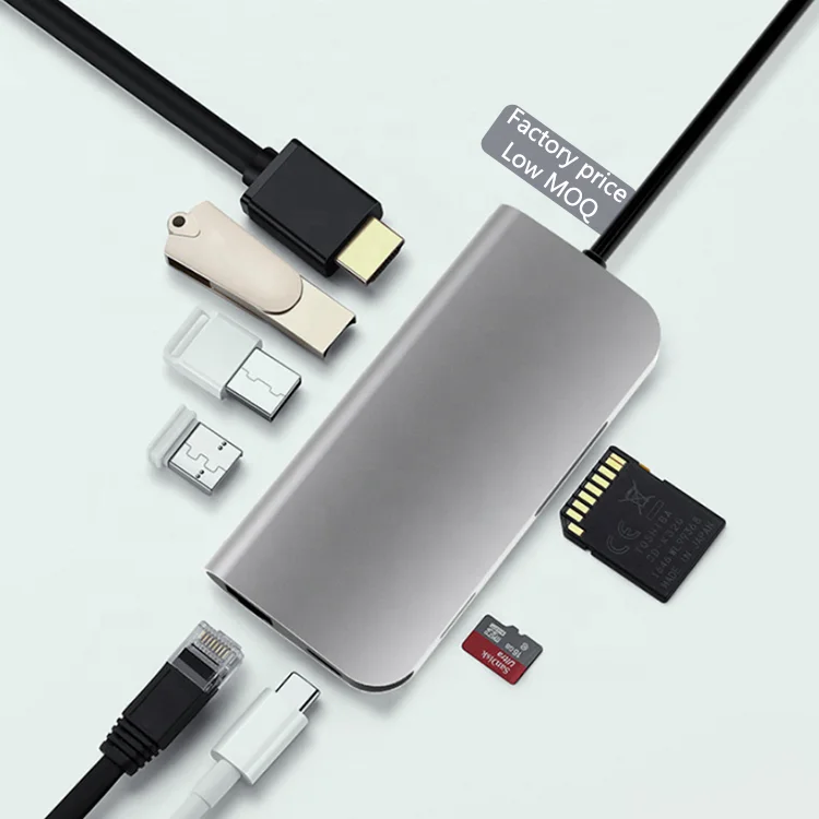 8 Port Usb C Hub 8 in 1 Type C Hub Multiport Adapter With Vga 4K HDTV Video Docking Station