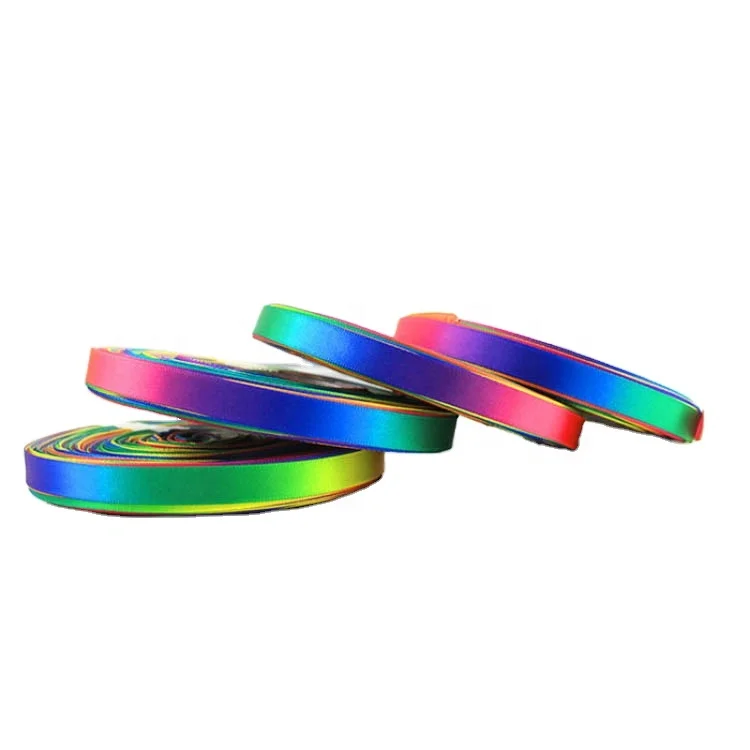 Wholesale Custom Logo Birthday Gift Decoration Rainbow Woven Double Face Satin Ribbon for Packing