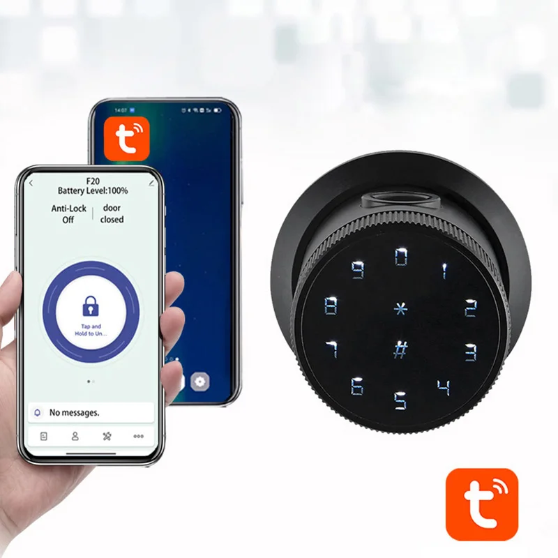 Round Intelligent Fingerprint Password TUYA Lock Safety Home Office Hotel Electronic Card Smart Door Lock