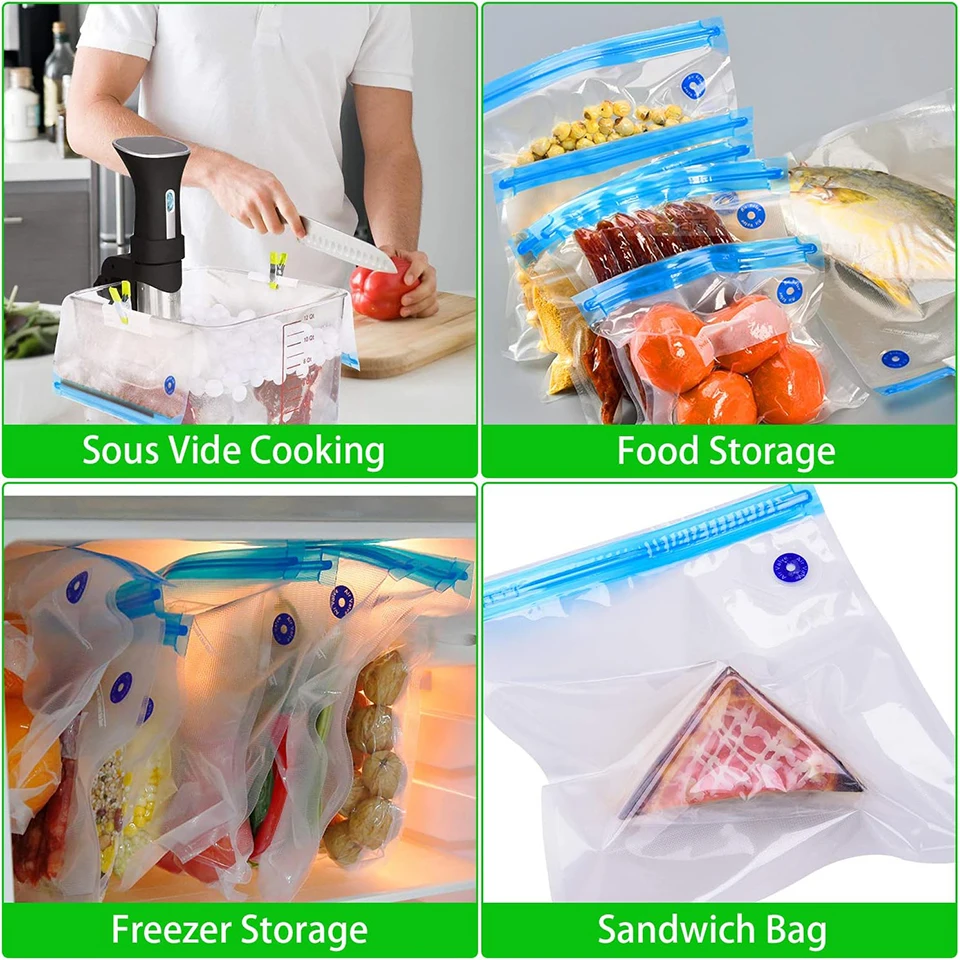SV-B37 [30 Pack] Reusable Vacuum Seal Bags With Vacuum Sealer, 37pcs - 30 Food Cooking & Storage Bags of 3 Sizes/Vacuum Pump