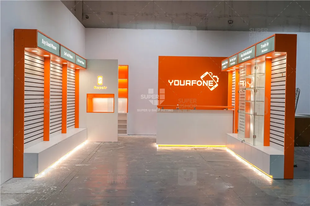 Custom Cell Phone Repair Store Display Cabinet Electronics Phone Case Shop Furniture Wall Showcase for Mobile Phone Shop