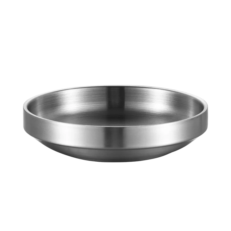 Good quality modern style serving food soy sauce soup double wall 304 stainless steel dish