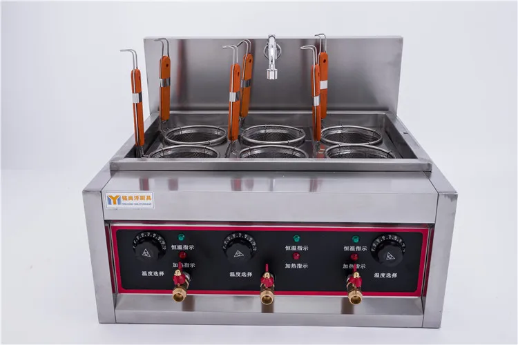 Commercial Six Heads Electric Noodle Cooker Supermarket Benchtop Noodle Cooking Furnace with Water Faucet