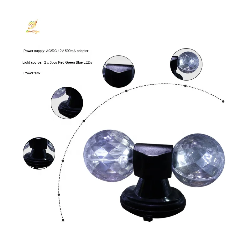 360 Rotate twin crystal disco light with adaptor operated party light christmas