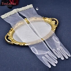 YouLaPan VM01-A Bachelor Party Accessories Clear Mesh Wedding Gloves Pearl Elbow Length Full Finger Bridal Gloves
