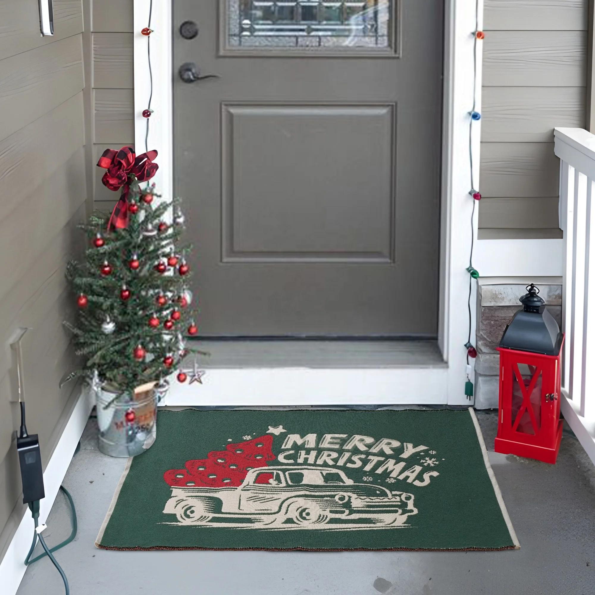 Christmas Unique Six Colors Mixed Double-Sided Weave Technic Reversible Use Door Mat Area Rug With Fringe