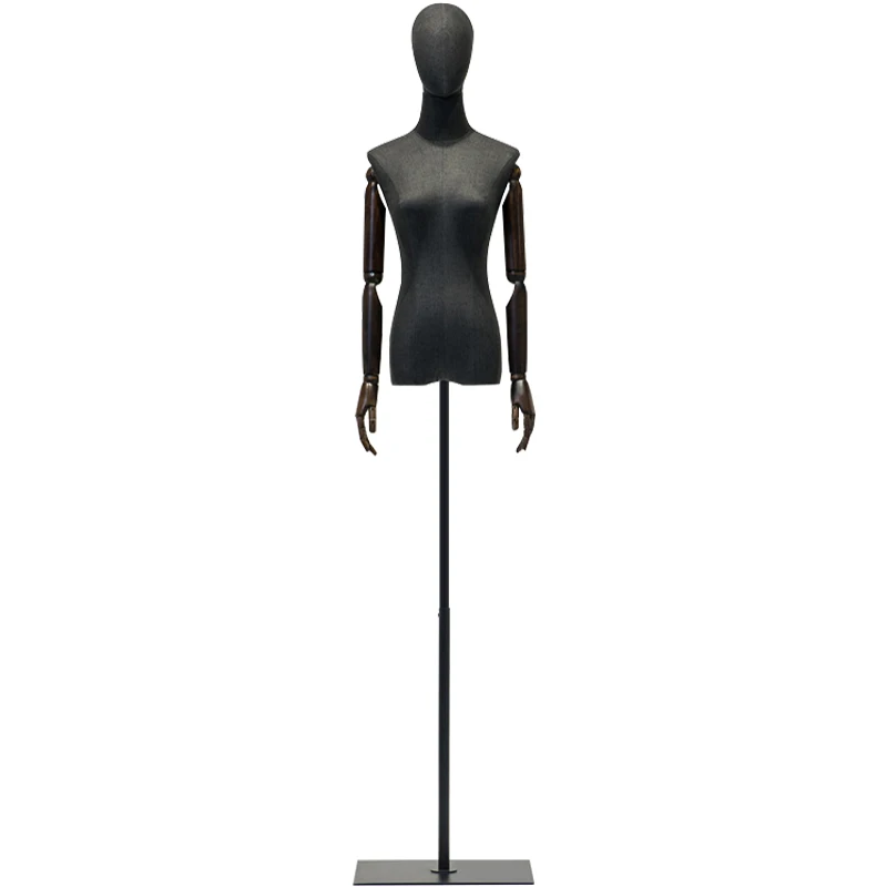 Adults upper body fabric covered female mannequins black dress form dummies with flexible wood arms for clothing store display