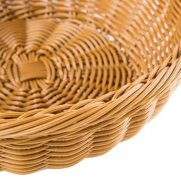 Woven Bread Basket Poly Wicker Round Stackable Basket Tabletop Food Fruit Vegetables Serving Basket