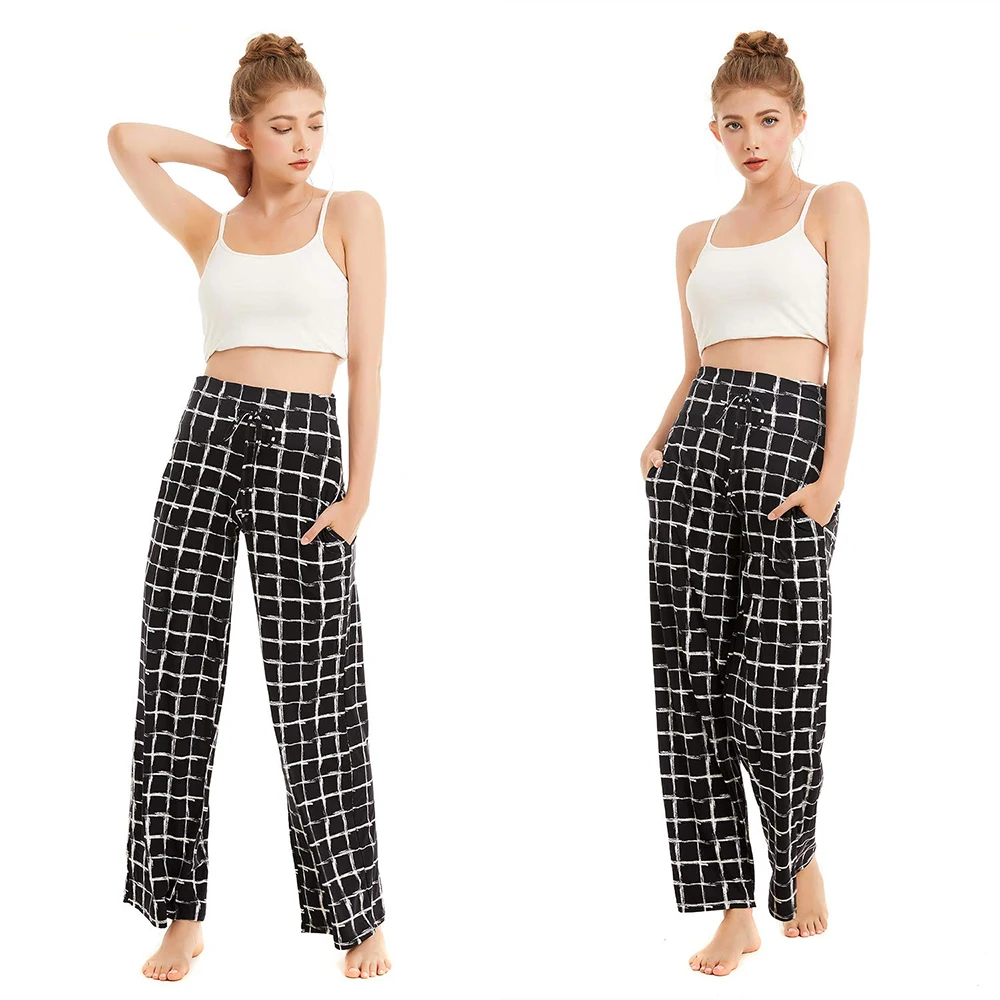 Whole ladies fashionable printed high waist PJs sweat palazzo pants women sleeping leggings pants