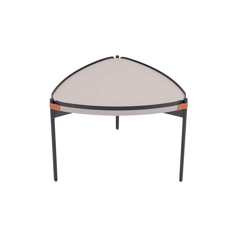 
Guangzhou factory simple style Gray Pu leather stool Triangle coffee table with wood legs 