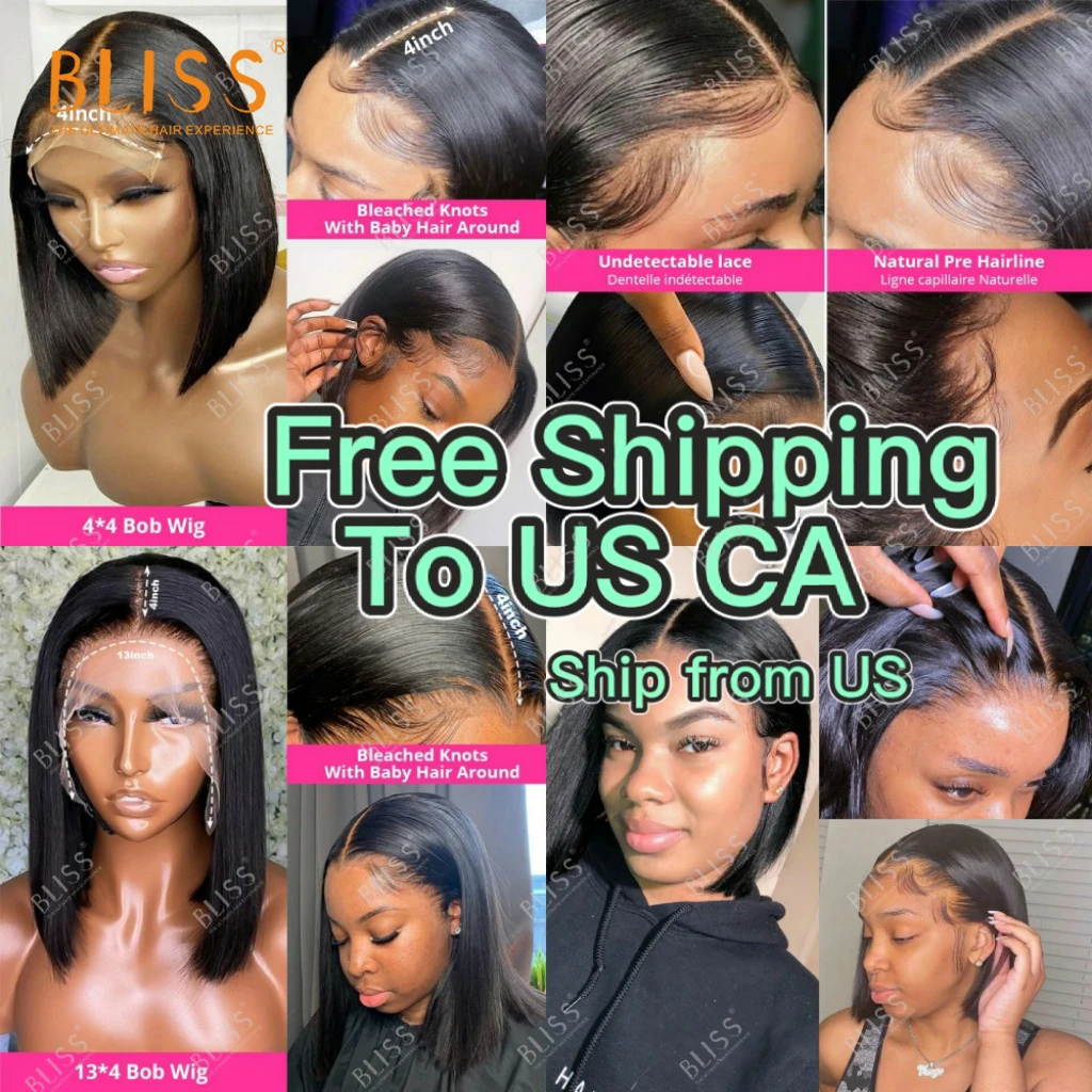 Bliss US CA Free Shipping Short Bob Wigs Human Hair Lace Front Bob Wigs Ship From US IN STOCKS