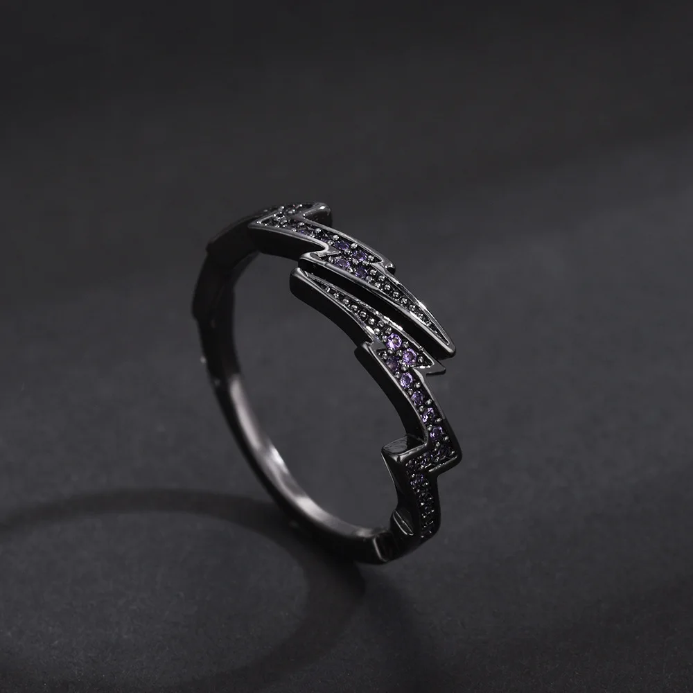 Hiphop Zirconia Lightning Bolt Ring Lightning Ring Hip Hop Bolt Black Ring For Men or Women