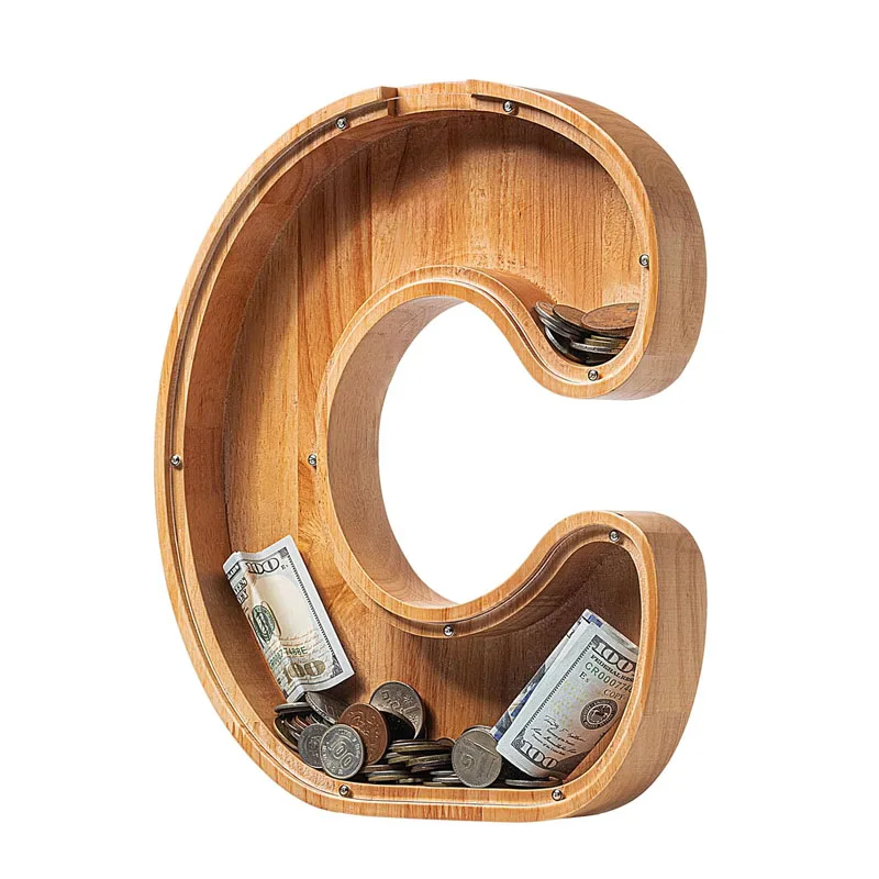Hot Sale Piggy Alphabet Money Safe Coin Bank Jacket Wood letter piggy bank money boxes Wooden Piggy Bank