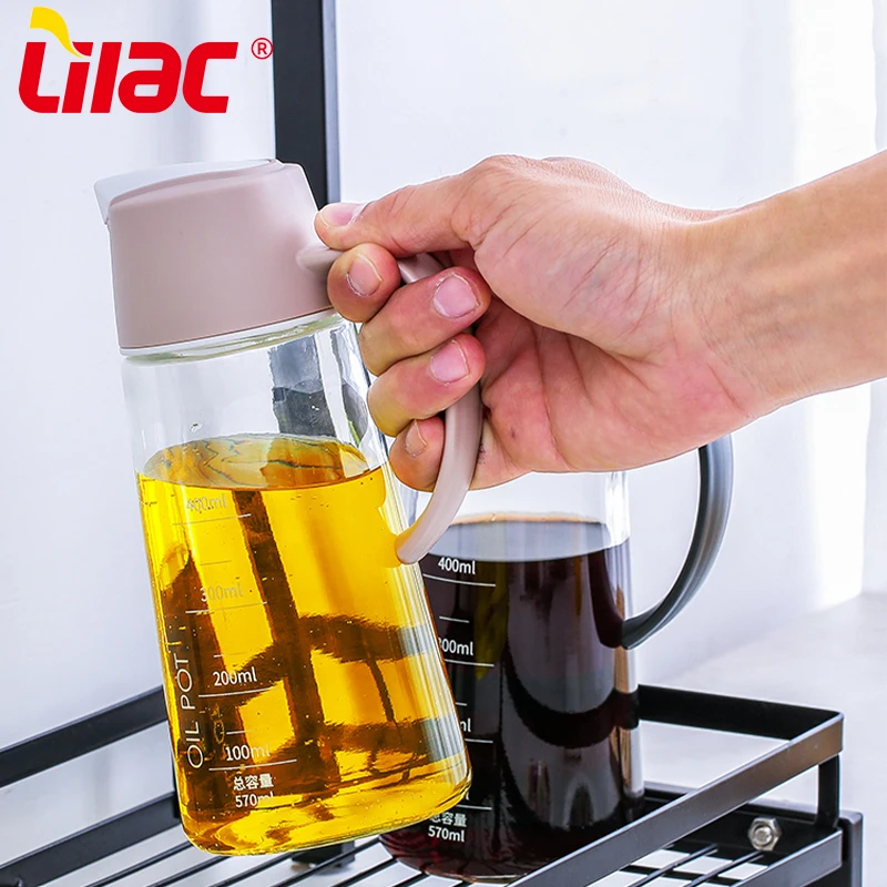 Lilac BSCI SGS LFGB 570ml peanut oil bottle pipette oil and vinegar bottle glass oil dispenser