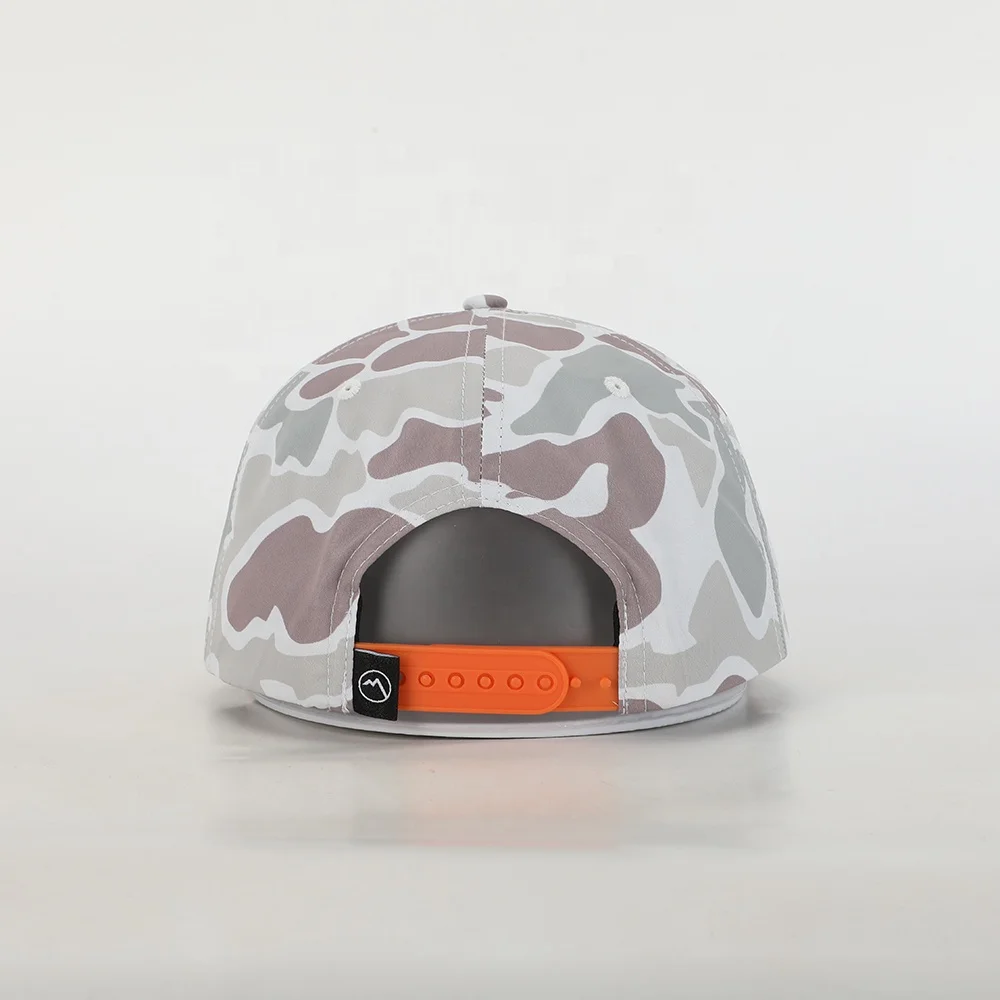 High Quality Wholesale Custom Design Logo 5 Panel Sport Rope Hat,Camo Polyester Flat Brim Gorras,Embroidery Patch Snapback Cap