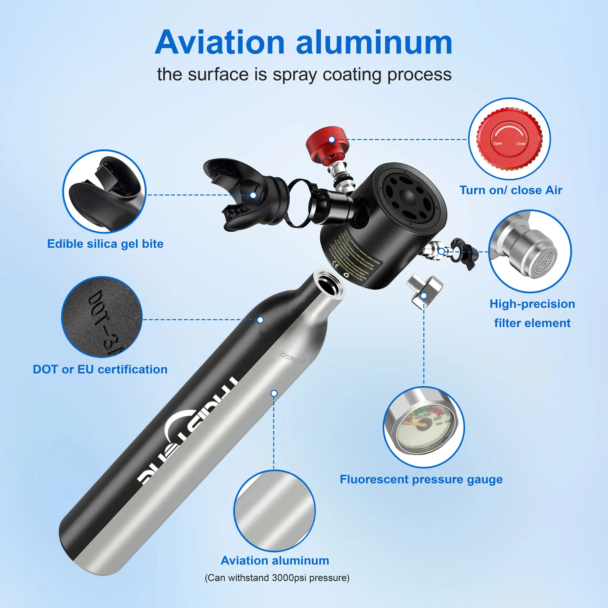 High quality wholesale underwater diving equipment set 0.5L mini scuba portable air tank and snorkel mask