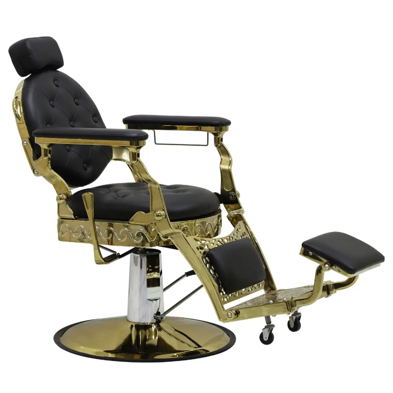 Luxury Durable Salon Beauty Hair Stylist Gold And Black Chrome Exclusive Barber Chair Mechanish For Men