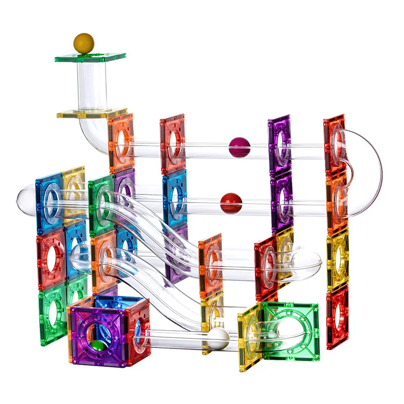 Magnescape educational 106pcs marble run magnetic tiles transparent magnetic toys safe building blocks for kids