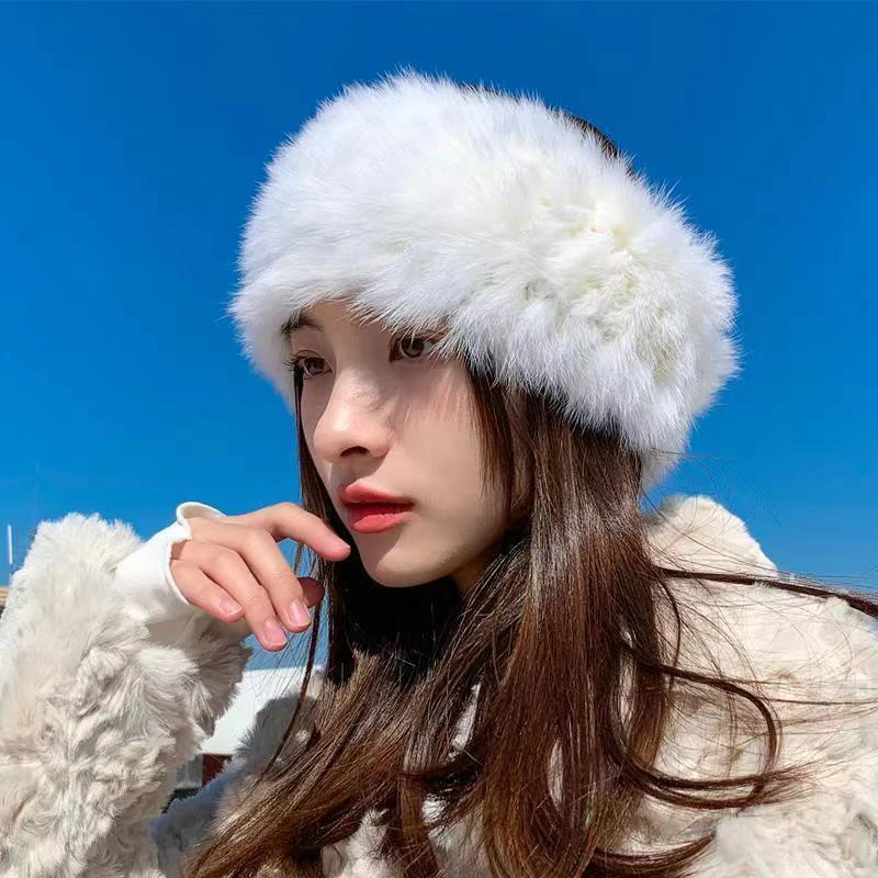 Multi-Color Elastic Headband with Fluffy Earmuffs Cute Fleece Material for Clothing Accessories White Hairy Cover for Head