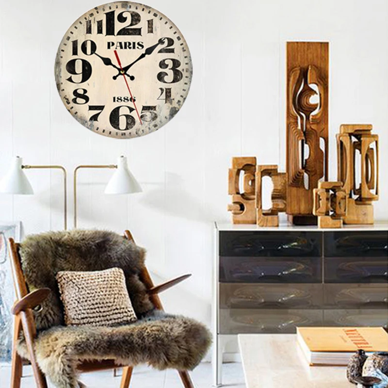 Custom Large Wooden Wall Clocks Vintage Quartz Clock Movement Clocks And Watches  Home Decor For Living Room