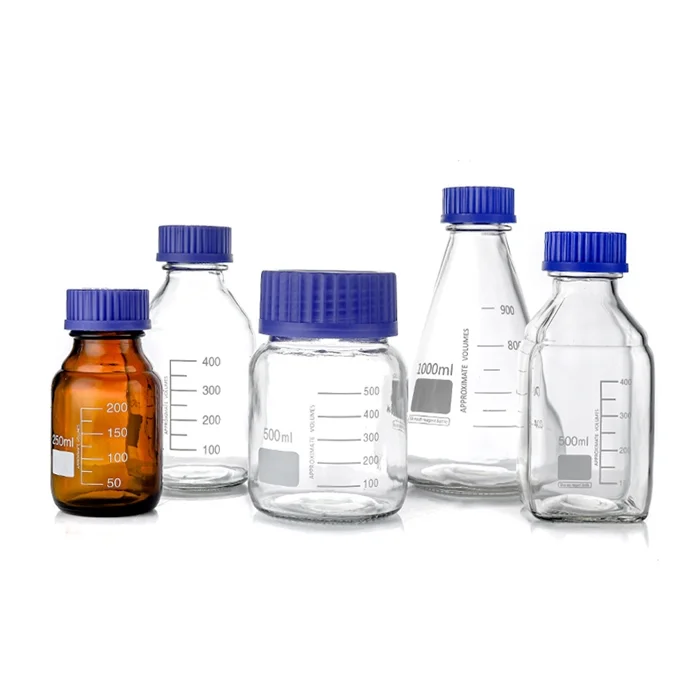 BAT LAB Amber Clear Empty wide-mouthed reagent bottle 250ml 500ml 1000ml clear glass bottle with blue screw cap